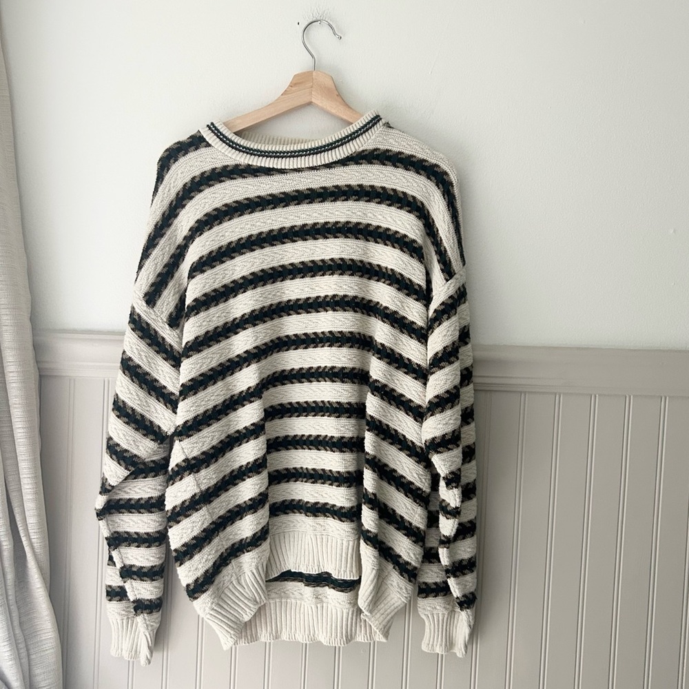 Striped Crewneck Sweater in Cream and Black